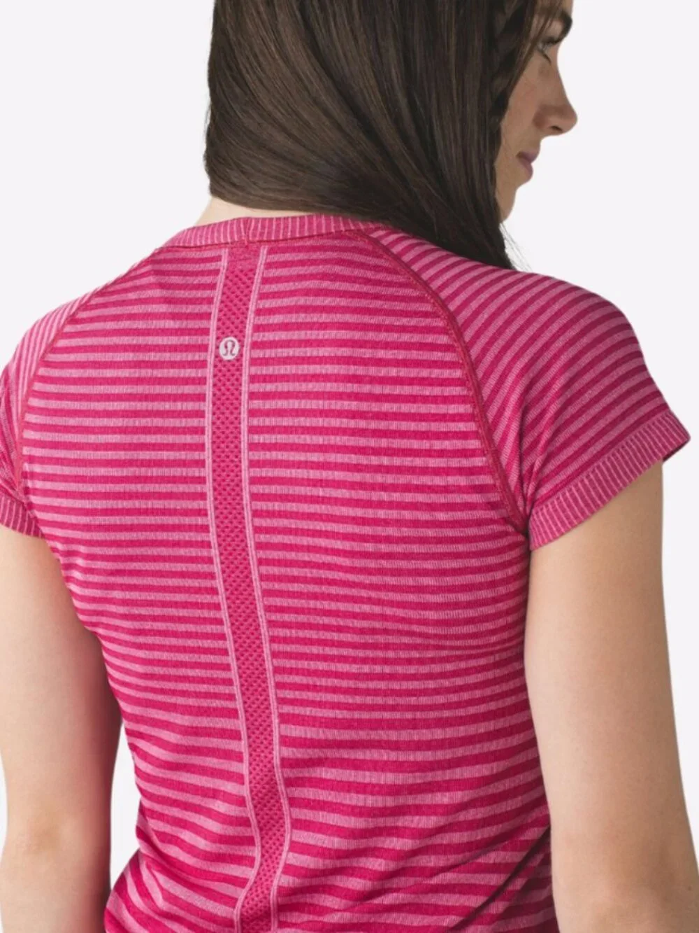 Lululemon Swiftly Tech Short Sleeve Heathered Berry Rumble Pink Striped Sz 6